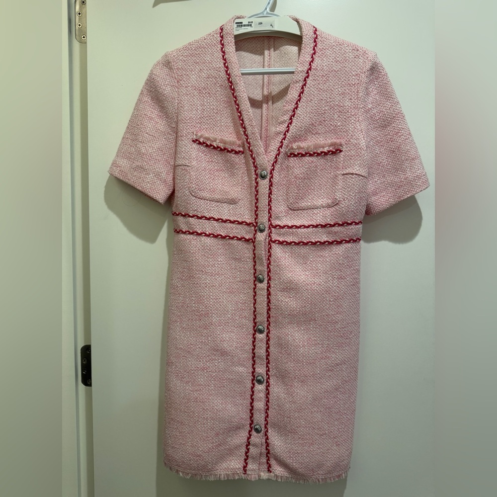 Maje Pink and Red Tweed Dress